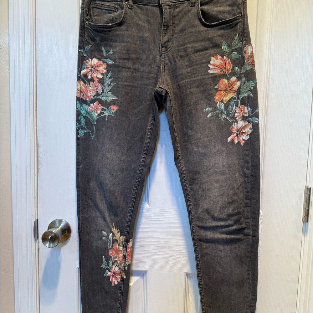 Zara Dark Gray Floral Skinny Jeans